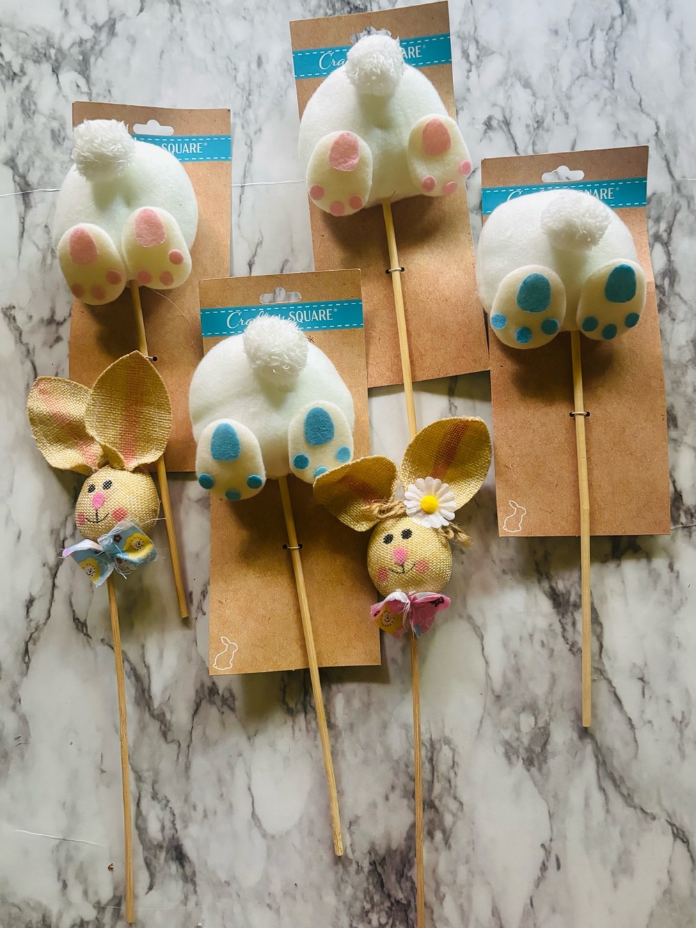 Kids Bunny Tail Hair Pick - White with Pink & Blue Accents